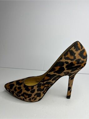 Nine West Love Fury Leopard Real Calf Hair Pointy Toe Stiletto Pumps 10M No Box